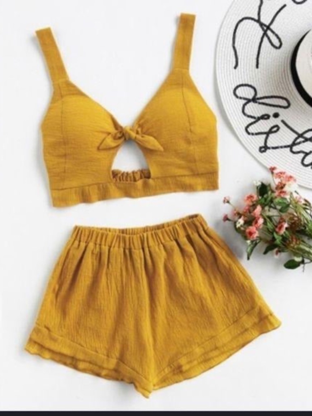 Women’s Size Medium FancyQube Mustard Yellow Shorts Set